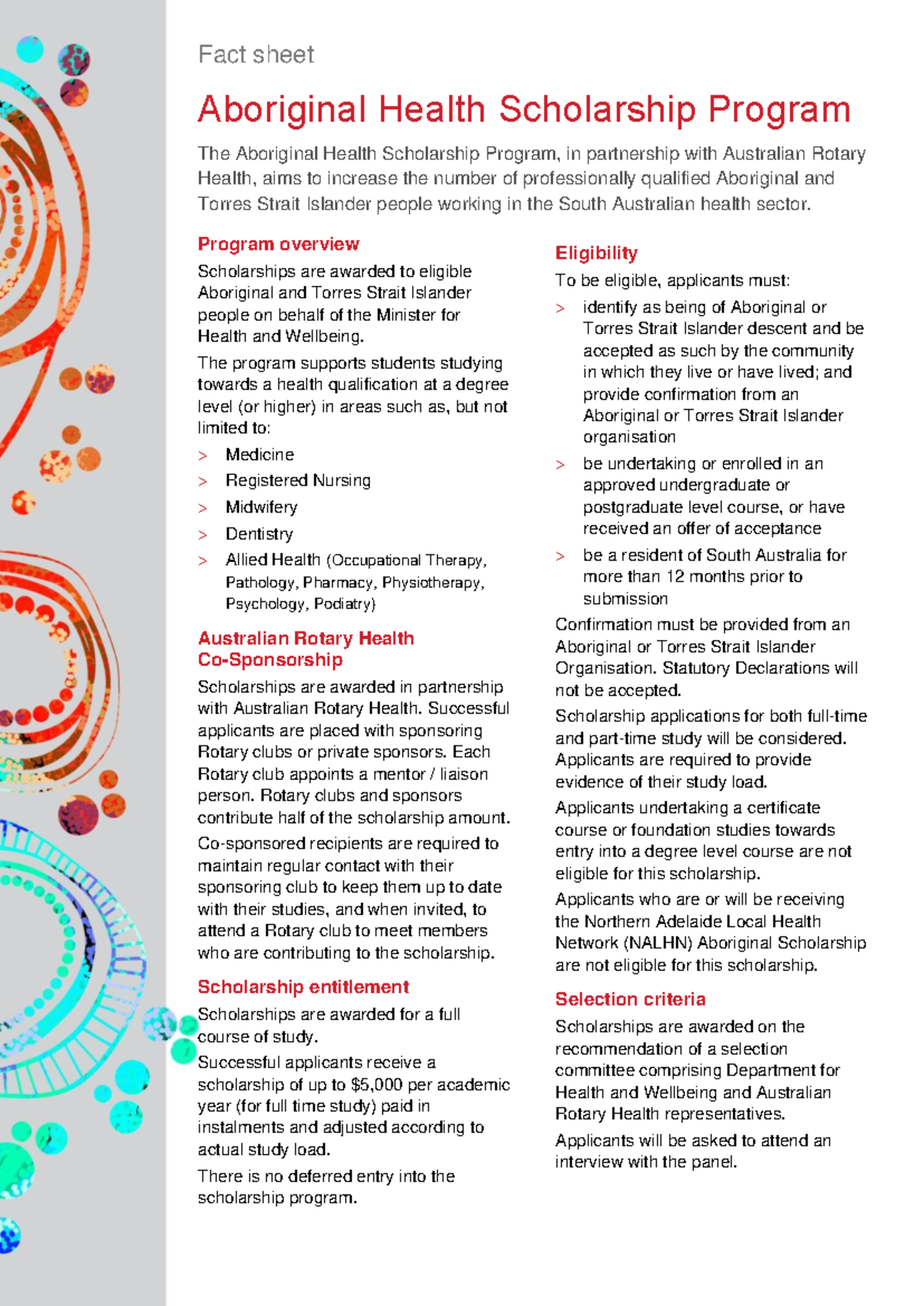 Fact+Sheet+Aboriginal+Health+Scholarship+Program+2024 - Fact sheet ...
