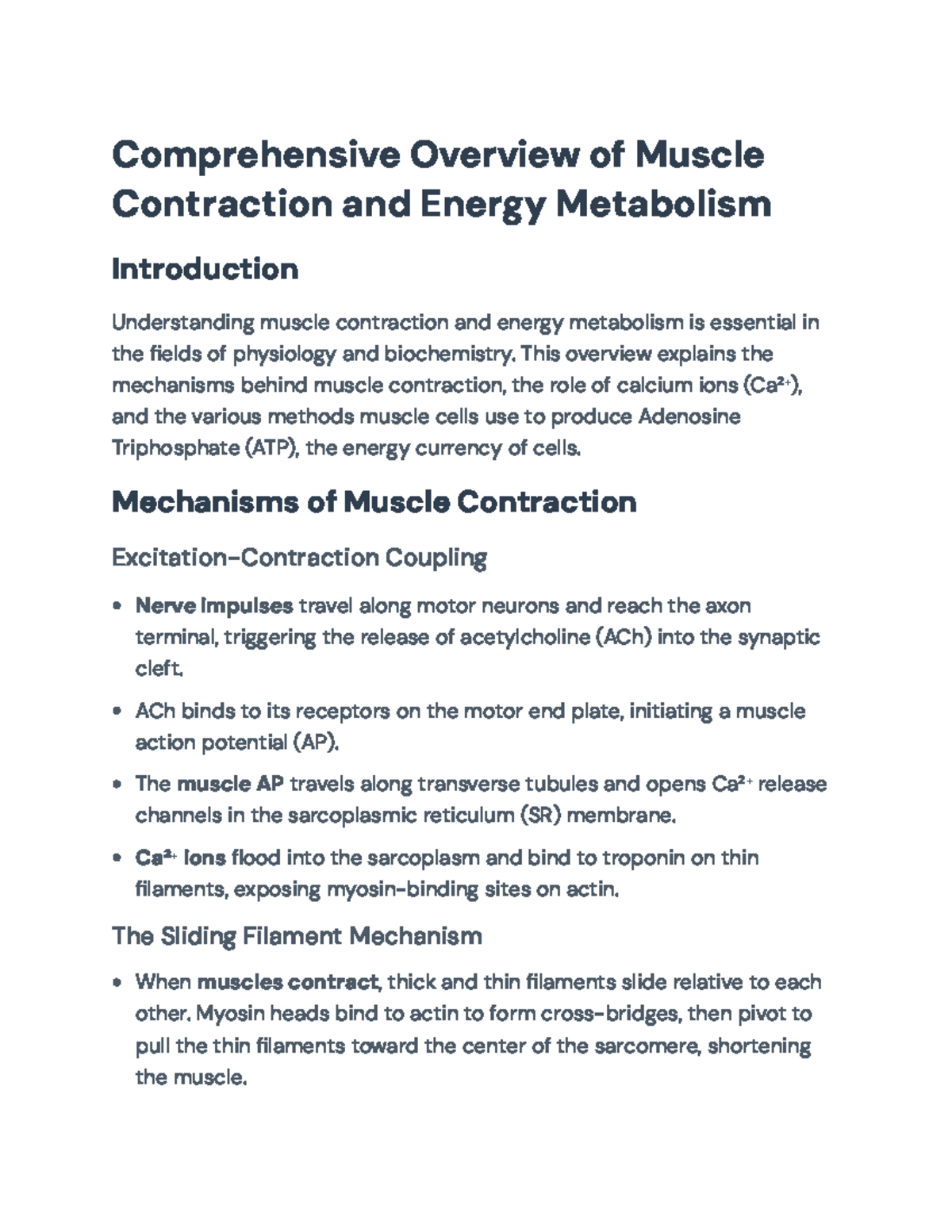 Muscle Contraction and Energy Metabolism Overview: Mechanisms and ...
