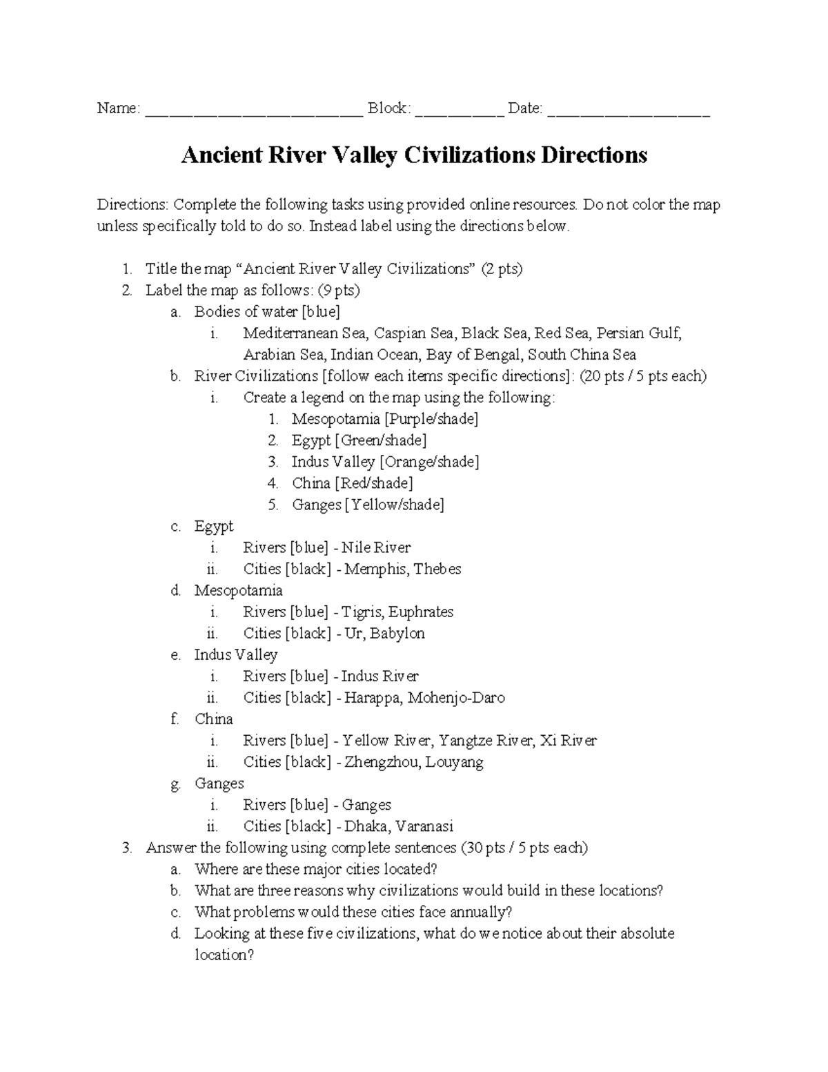 Ancient River Valley Civilizations Map Directions - Studocu