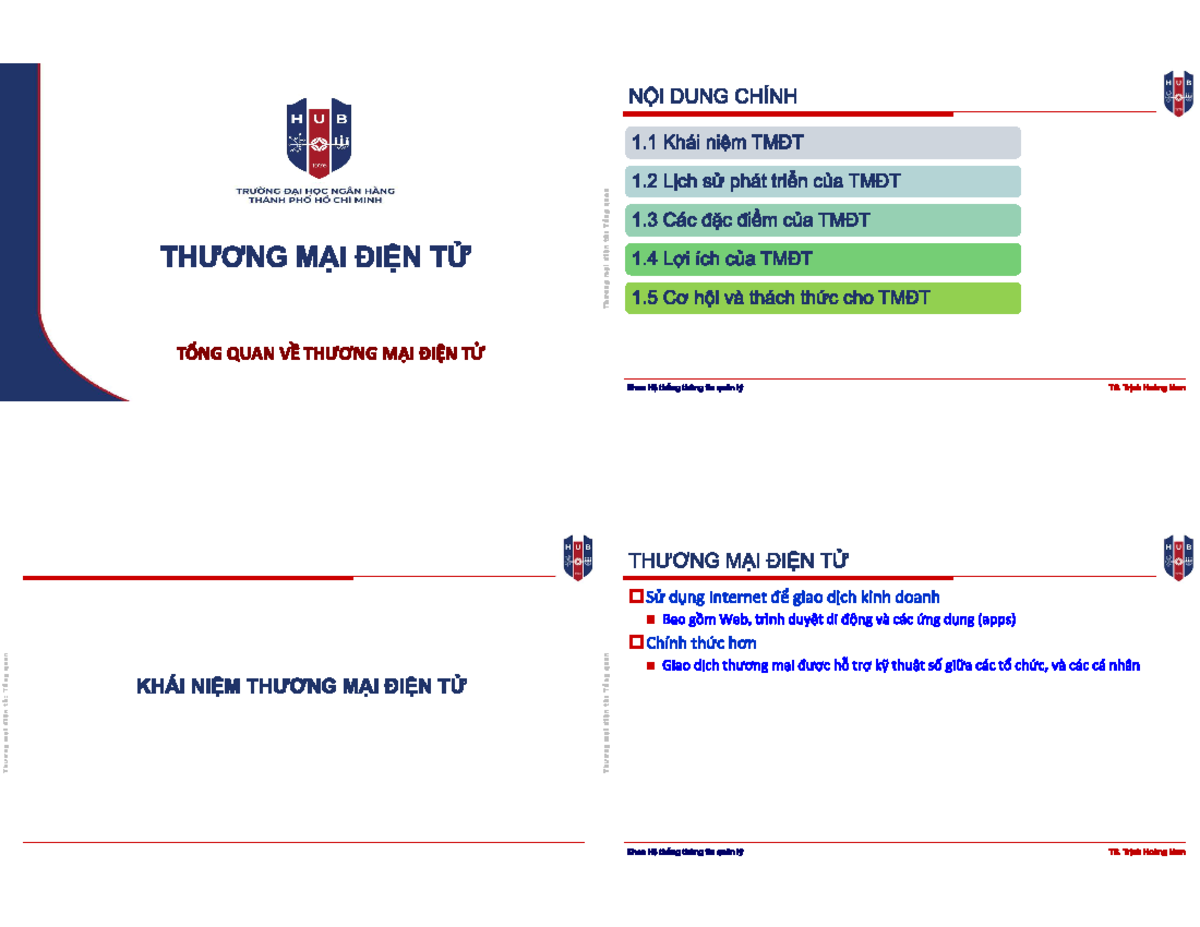TMDT Slide - NOI DUNG CHÍNH H U B 1 Khái niêm TMDT 1976 1 Lich su phát ...