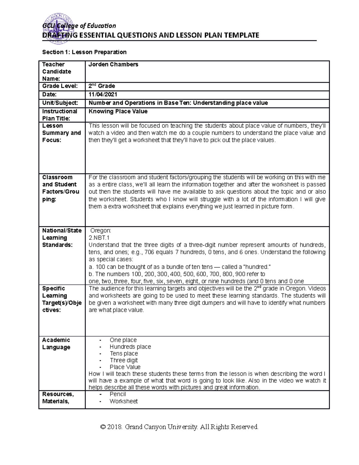 SPD-470-D-T3 Essential Questions for Drafting Place Value Lesson - Studocu