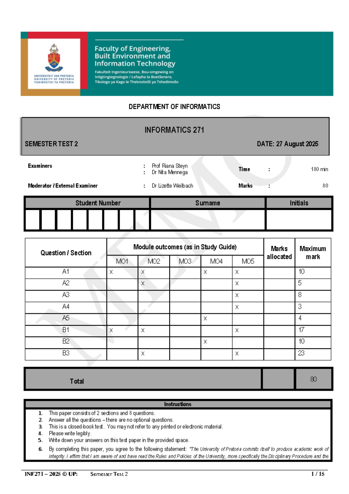 INF271 2025 UP: Semester Test 2 Comprehensive Review Memo - Studocu
