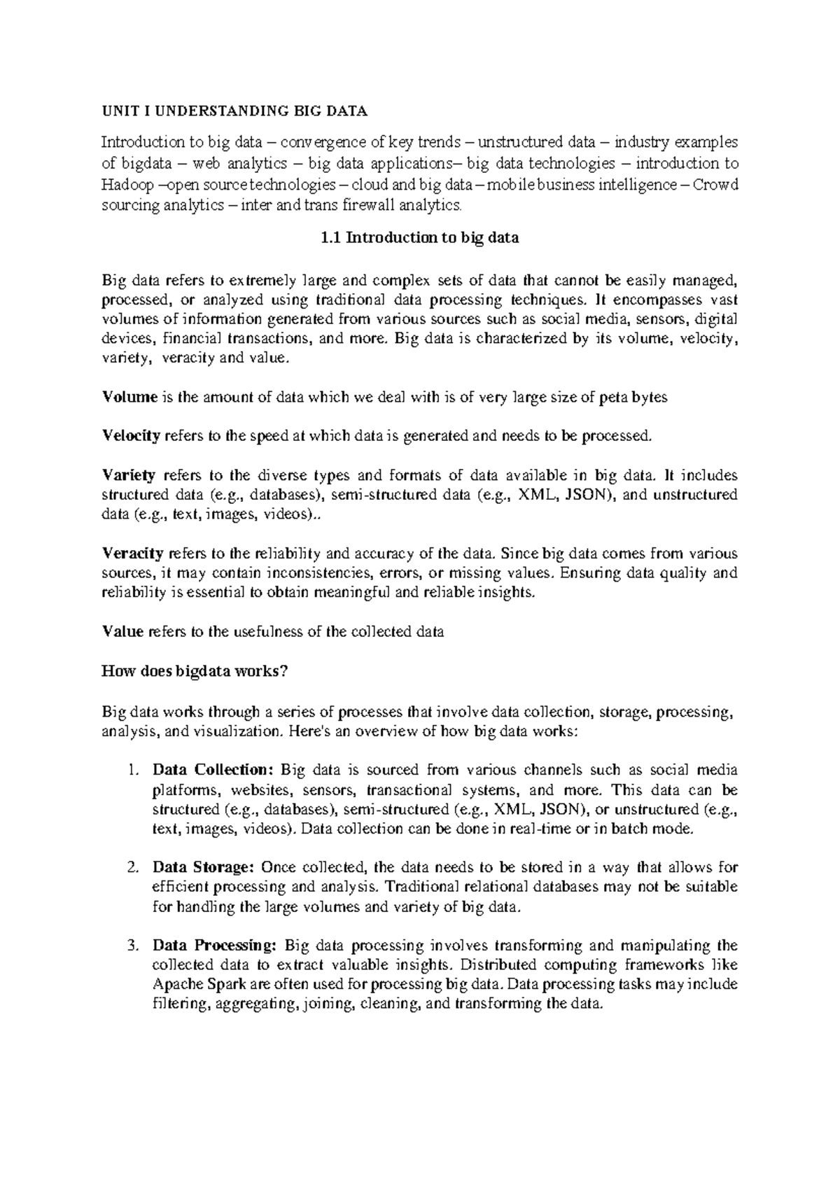 Unit 1: Understanding Big Data Concepts and Applications in Analytics ...