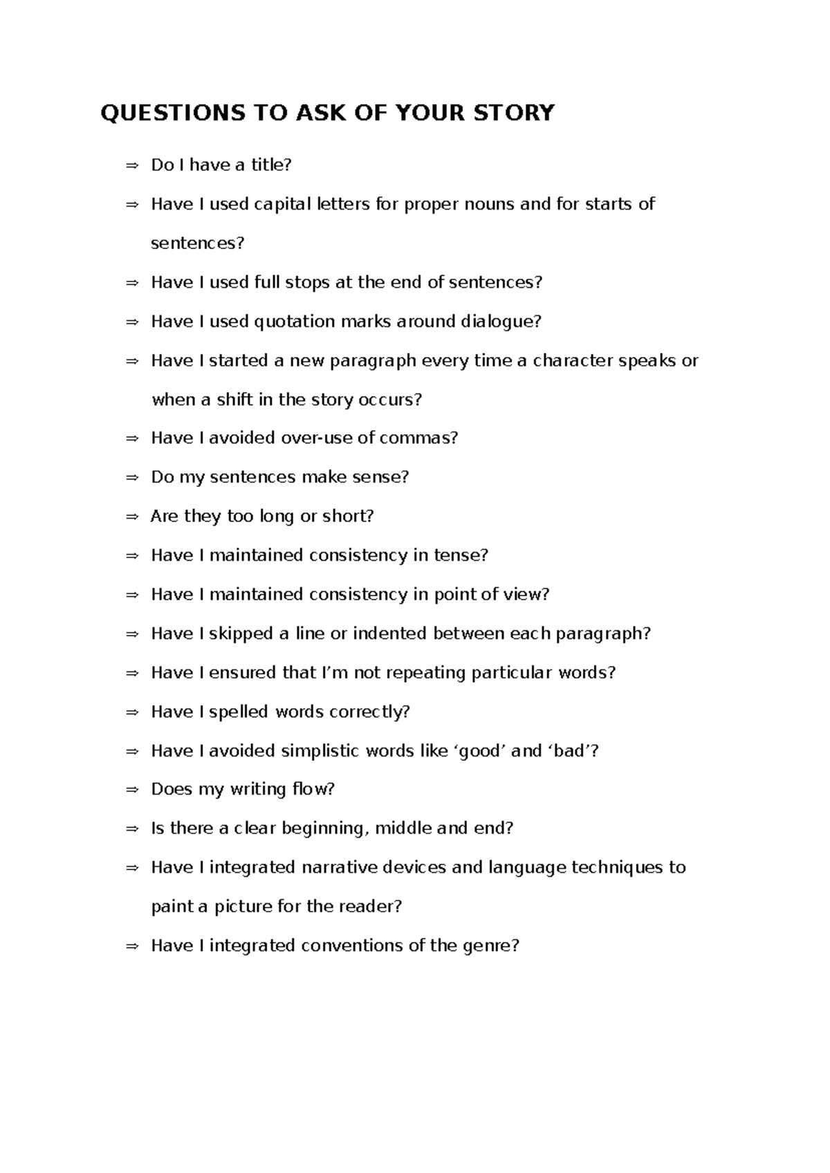 Editing Guidelines for Your Story: Key Questions to Consider - Studocu