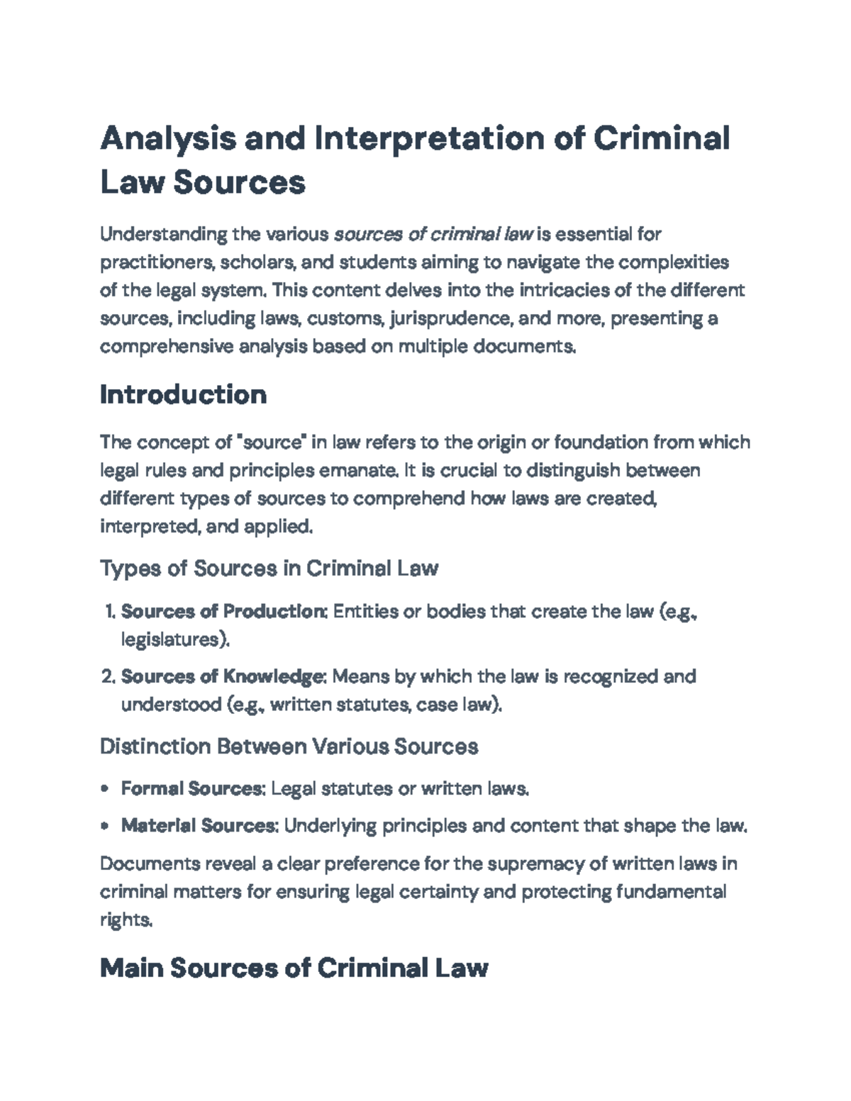 Analysis and Interpretation of Criminal Law Sources (Course Code ...