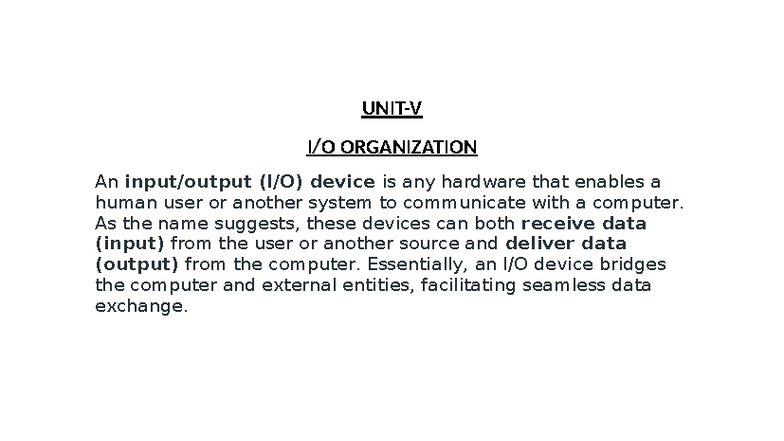 DL&CO UNIT-V: Input and Output Devices Overview - Studocu