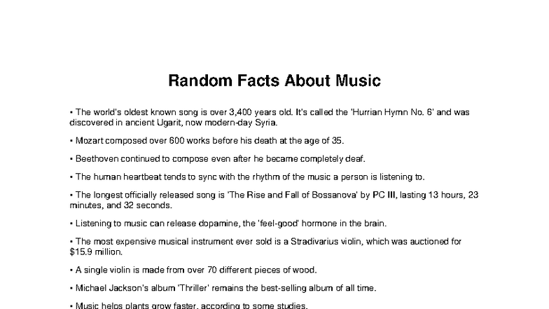 Random Music Facts: Fascinating Insights and Trivia - Studocu