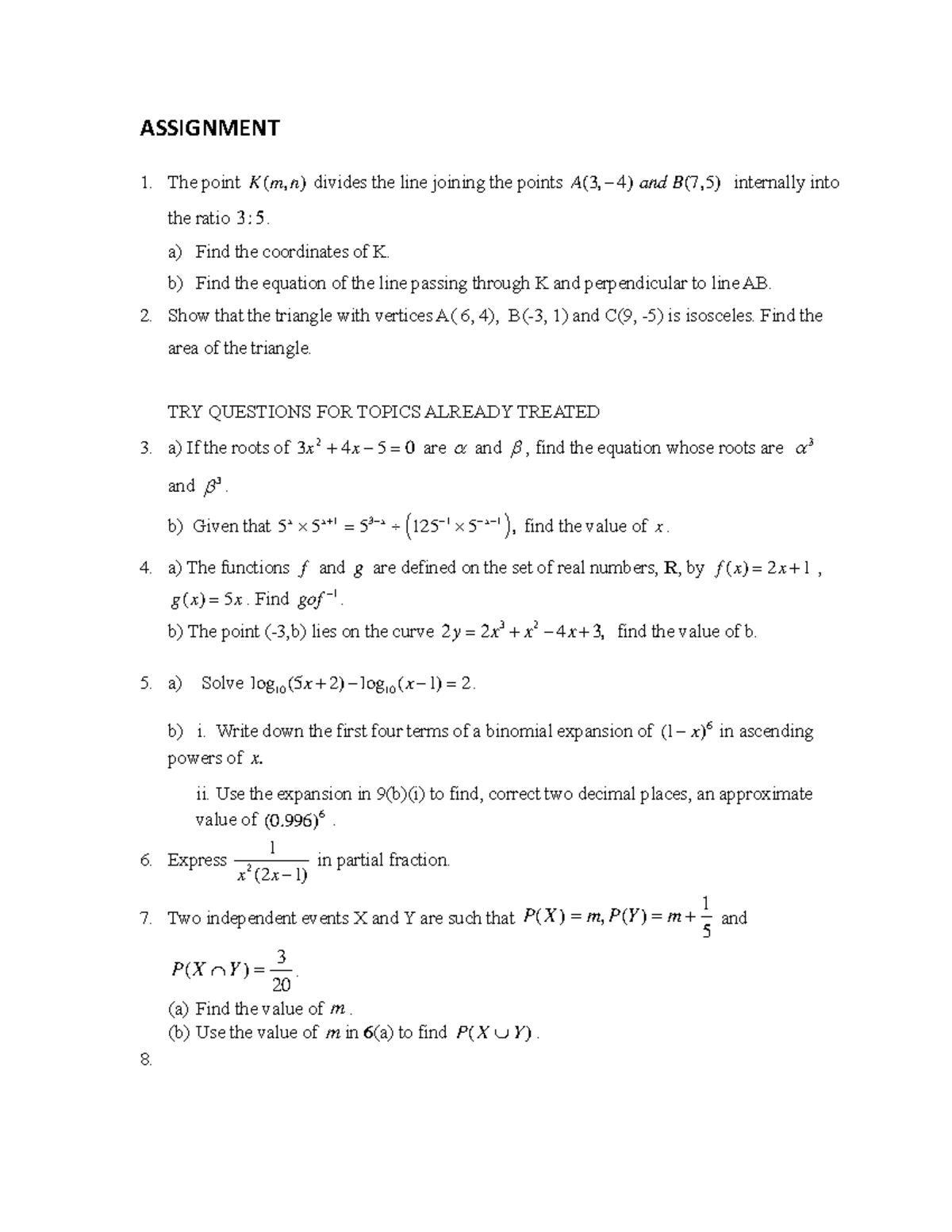 Assignment 1: Coordinate Geometry & Functions Analysis - Studocu