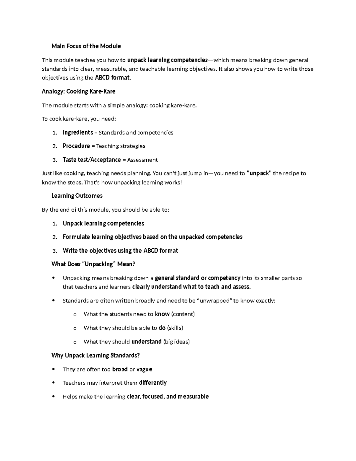 Unpacking Learning Objectives: A Guide to ABCD Method 6 - Studocu