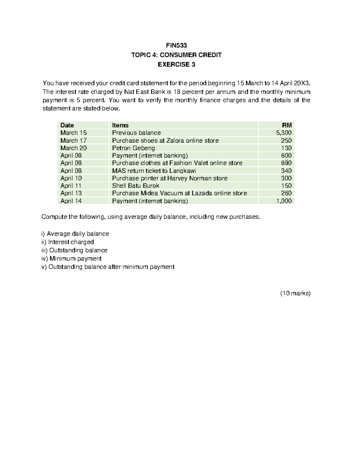 FIN533 TOPIC 4: CONSUMER CREDIT EXERCISE 3 ANALYSIS - Studocu