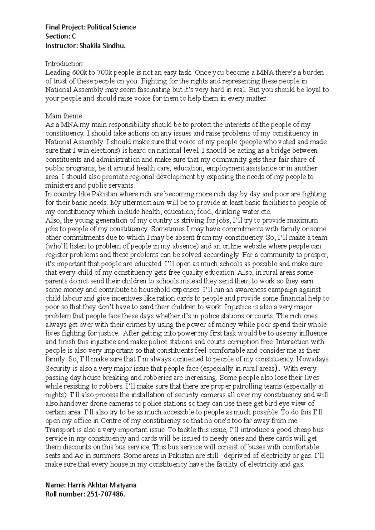 Political sciene final - Final Project: Political Science Section: C ...