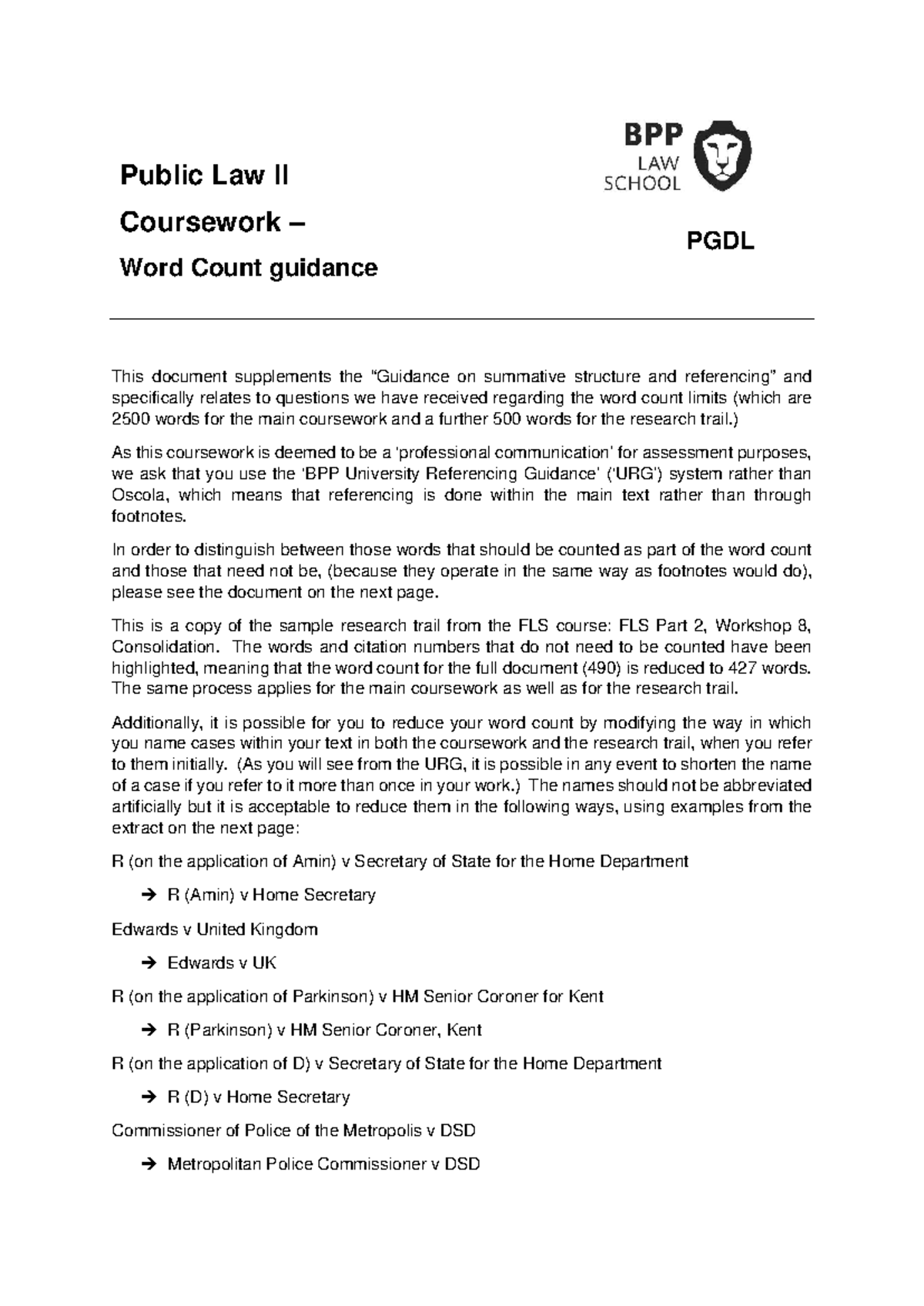 Public Law II - Coursework Guidance and Research Trail Exemplar - Studocu