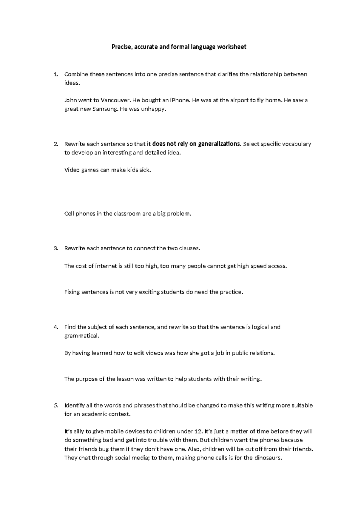 ENG 101: Precision and Accuracy in Formal Language Worksheet - Studocu