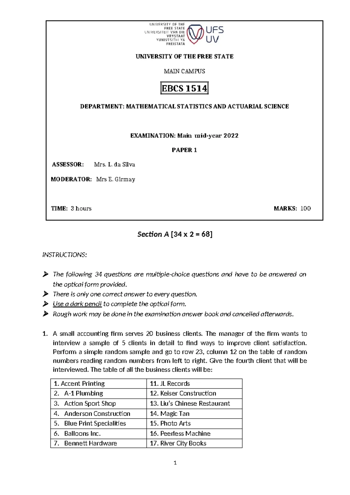 EFMA2614 Test 2 Solutions - University of the Free State 2023 - Studocu