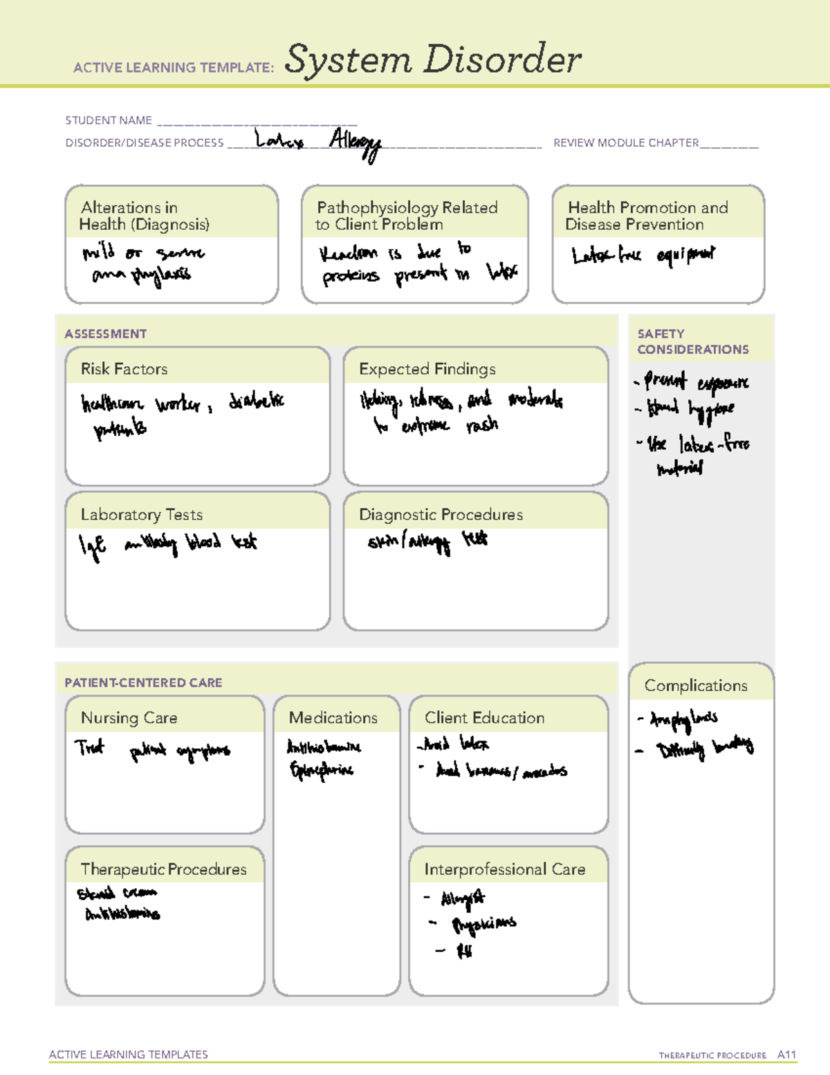 Latex Allergy & System Disorders: Active Learning Template Module - Studocu