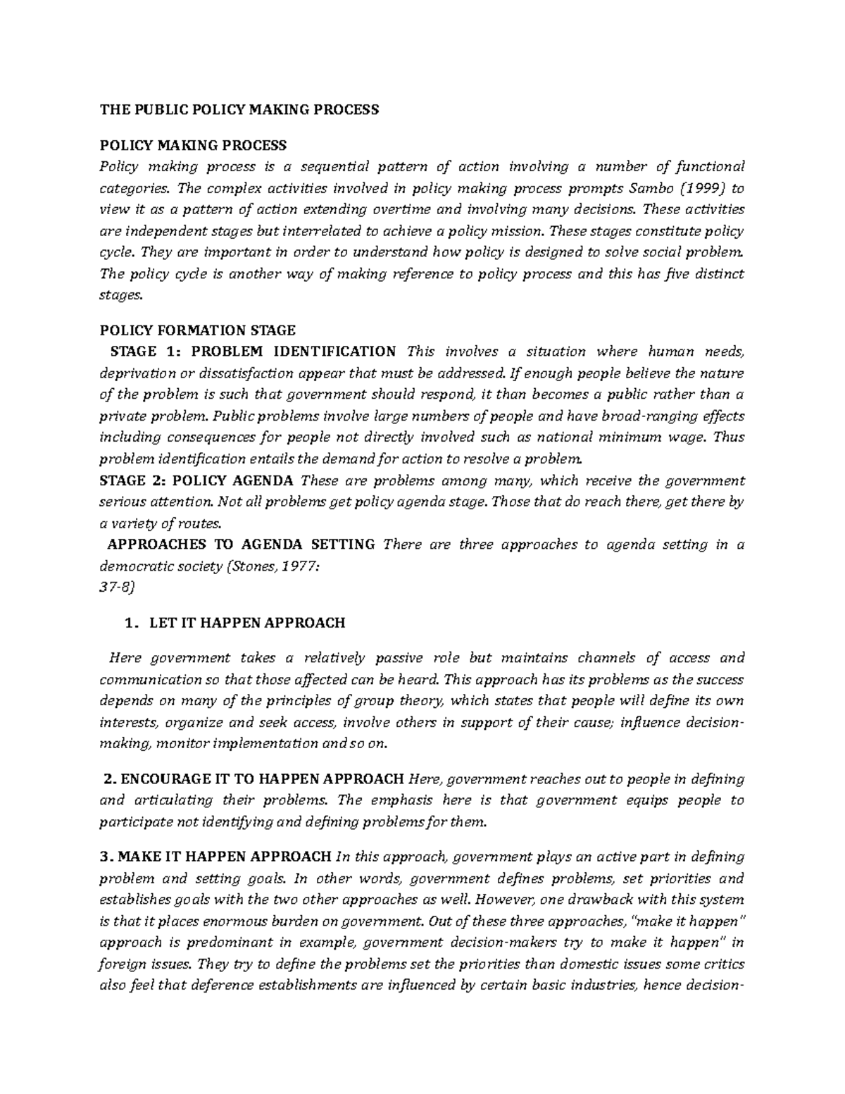 The Public Policy Making Process: An In-depth Analysis in POL 301 - Studocu