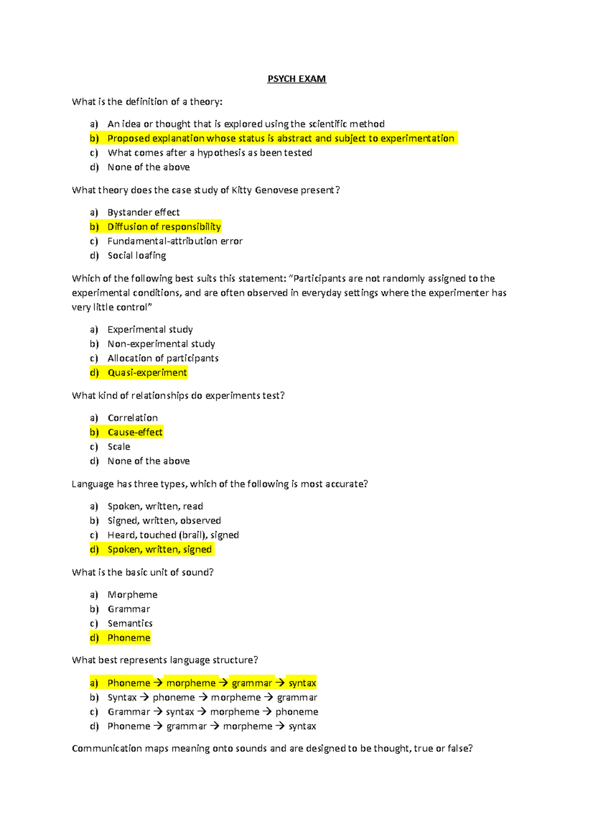 Psych 101 Midterm Exam Answers and Key Concepts - Studocu