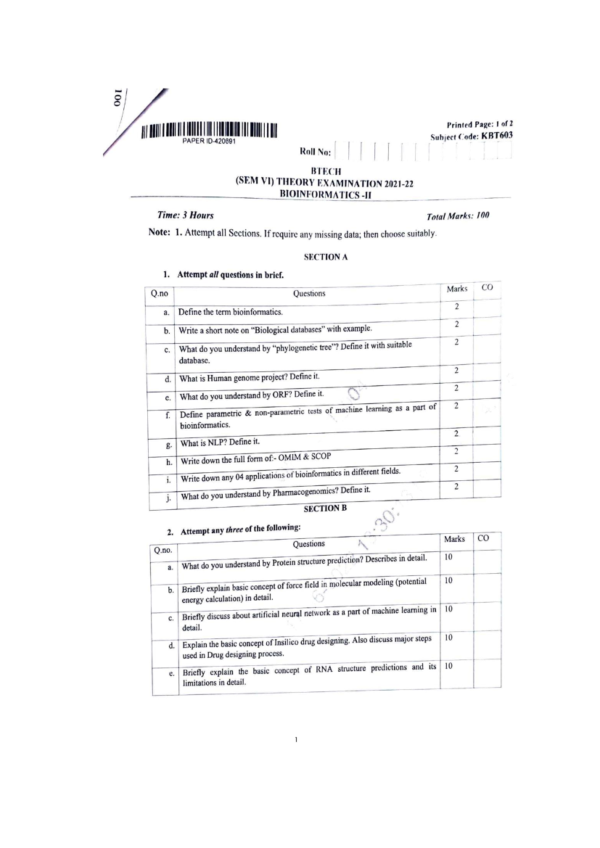 Bioinformatics 2: Previous Year Q&A and Solutions Guide - Studocu