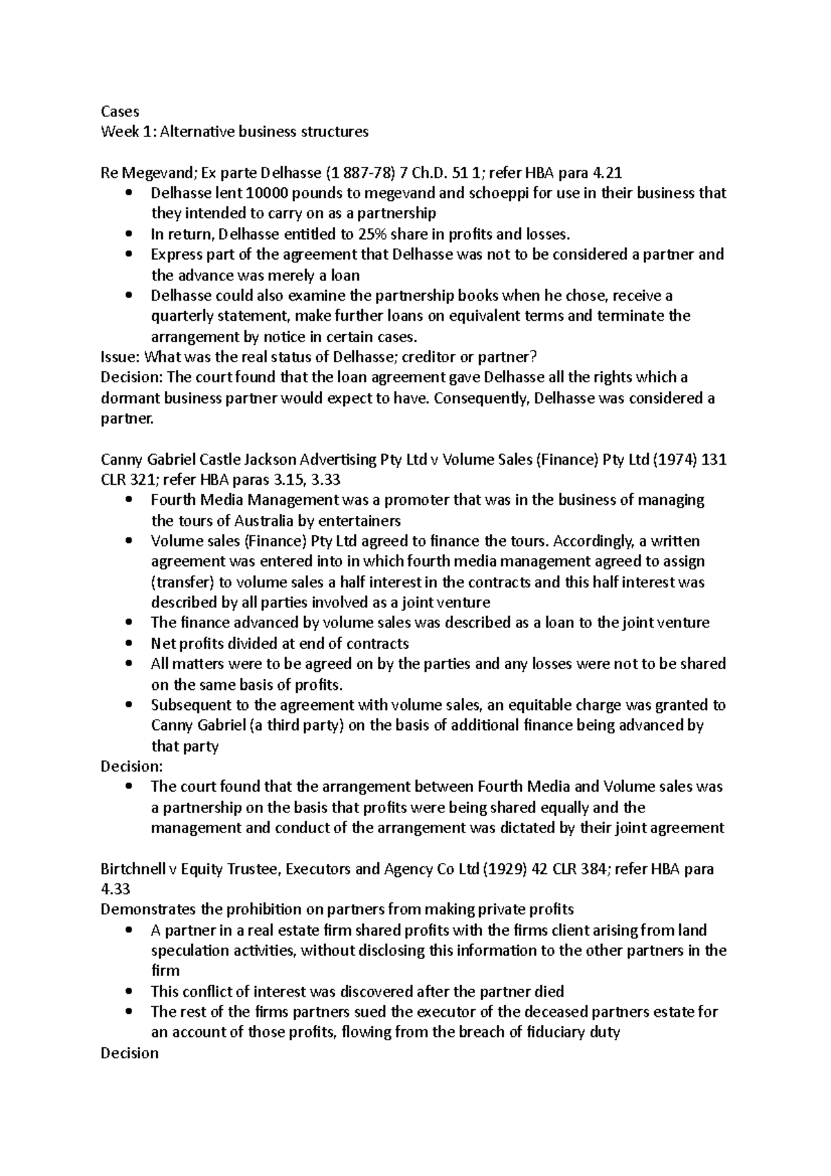 Cases - Detailed Case Notes on Business Structures and Partnerships ...