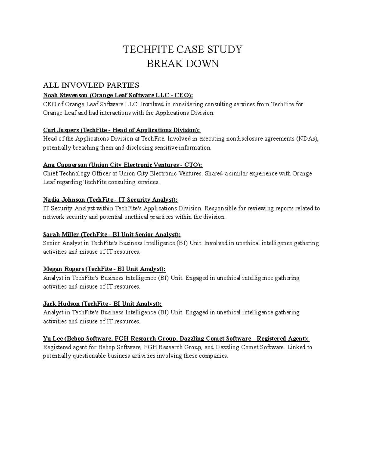 Techfite Breakdown - TECHFITE CASE STUDY BREAK DOWN ALL INVOVLED ...