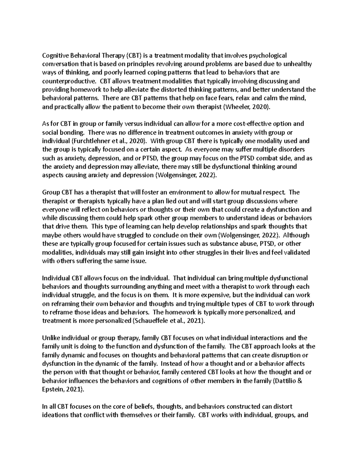 6645 week 5 - discussion for week 5 - Cognitive Behavioral Therapy (CBT ...