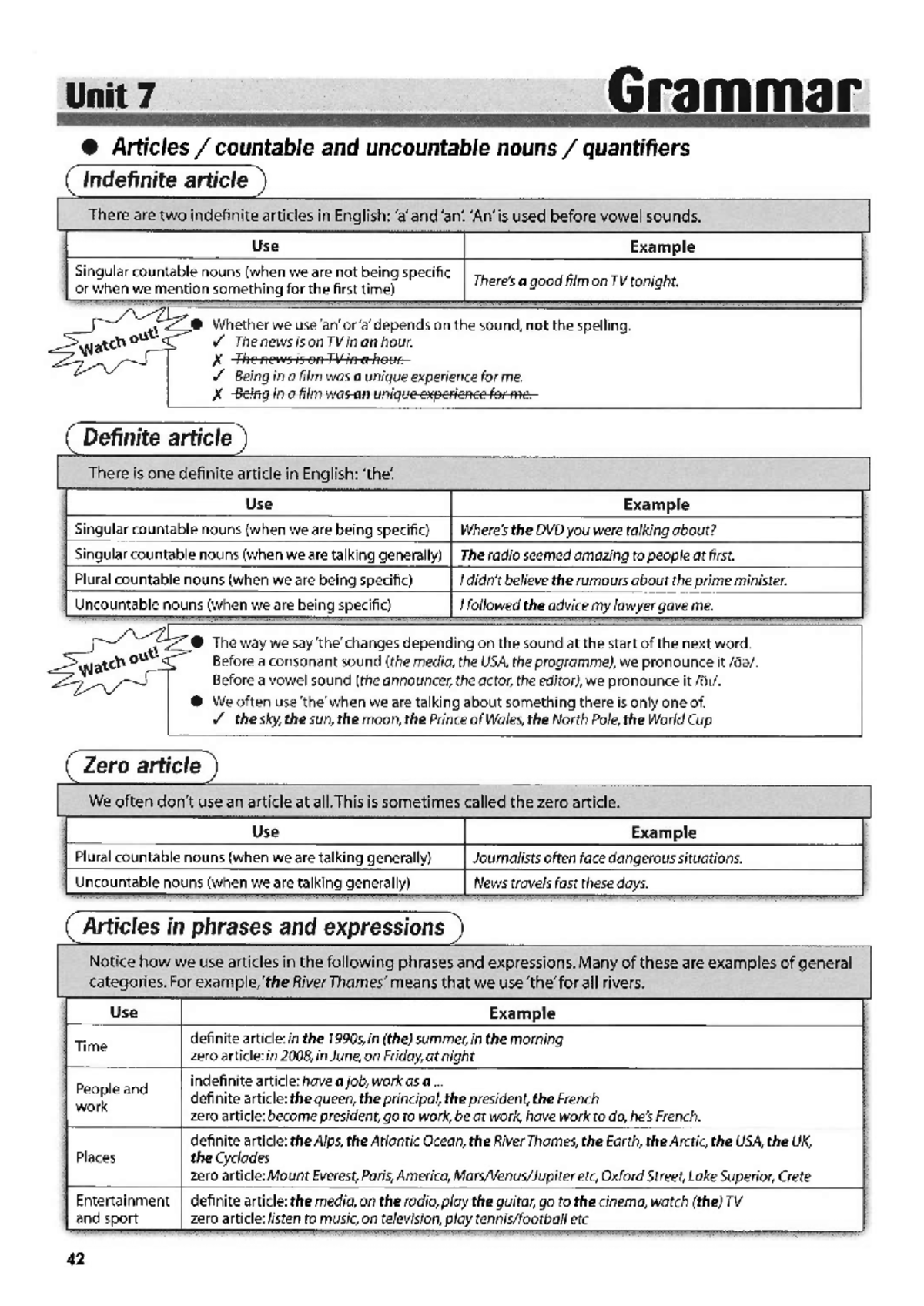 Unit 7 Grammar: Articles, Countable & Uncountable Nouns - Studocu