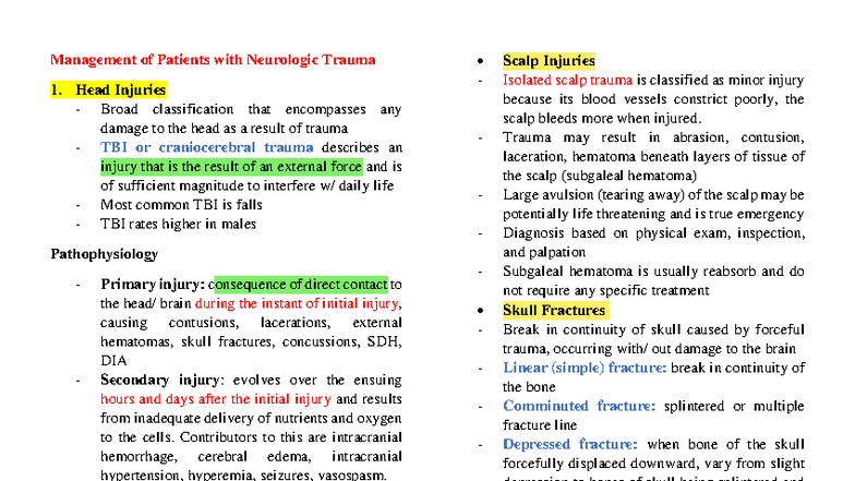 Management of Neurologic Trauma: Head Injuries & Brain Injury Overview ...