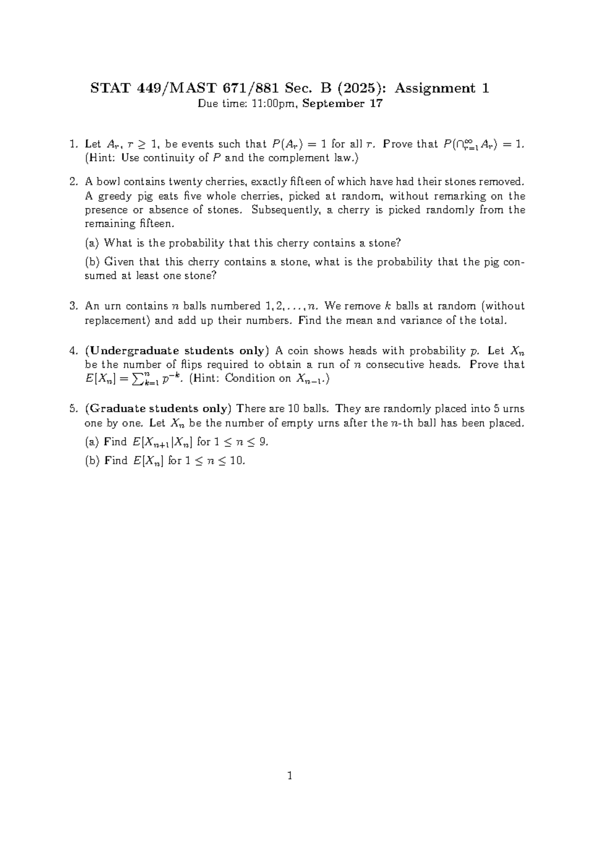 STAT Sec. B (2025): Assignment 1 - Probability Concepts and Problems ...