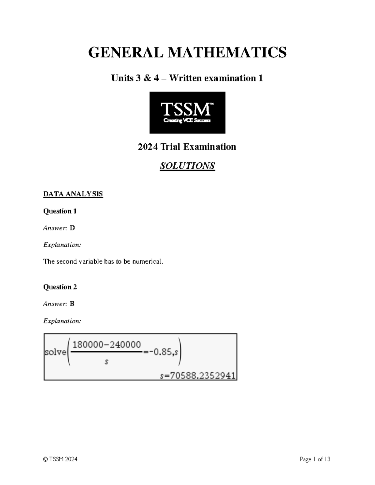 2024 TSSM Units 3 & 4 Exam 1 Solutions and Explanations - Studocu