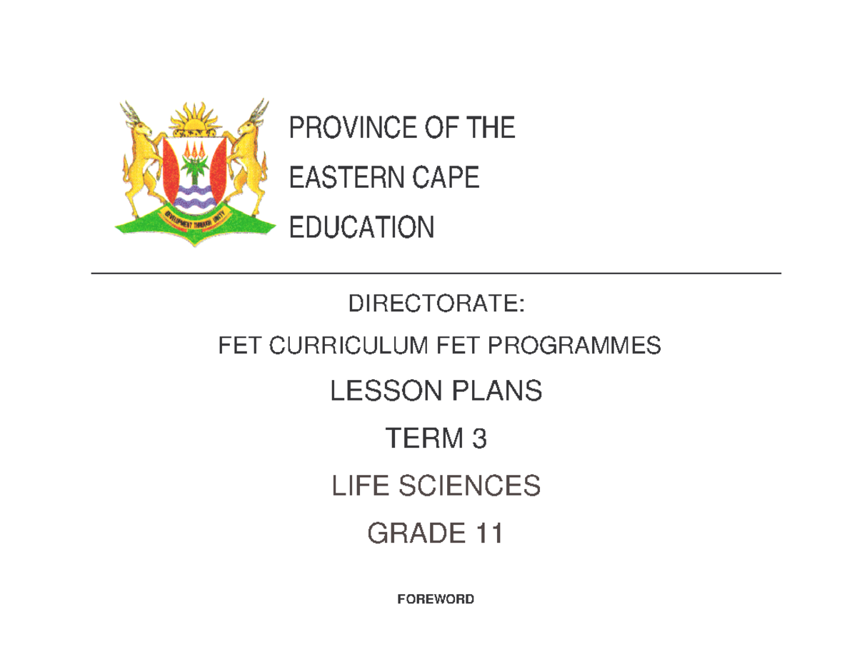 Grade 11 Life Sciences Term 3 Lesson Plans and Activities - Studocu