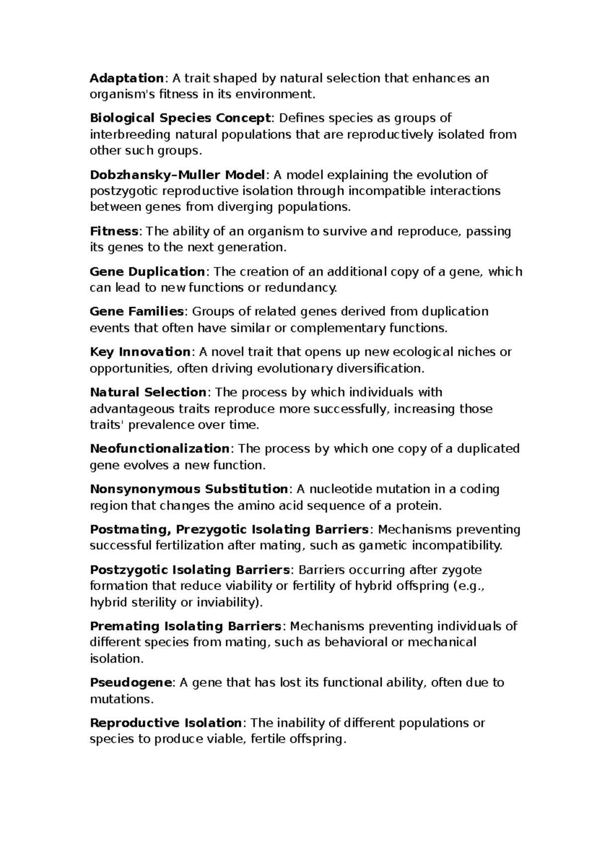 Biology 101: Key Terms from Chapter 20 - Evolution & Adaptation ...