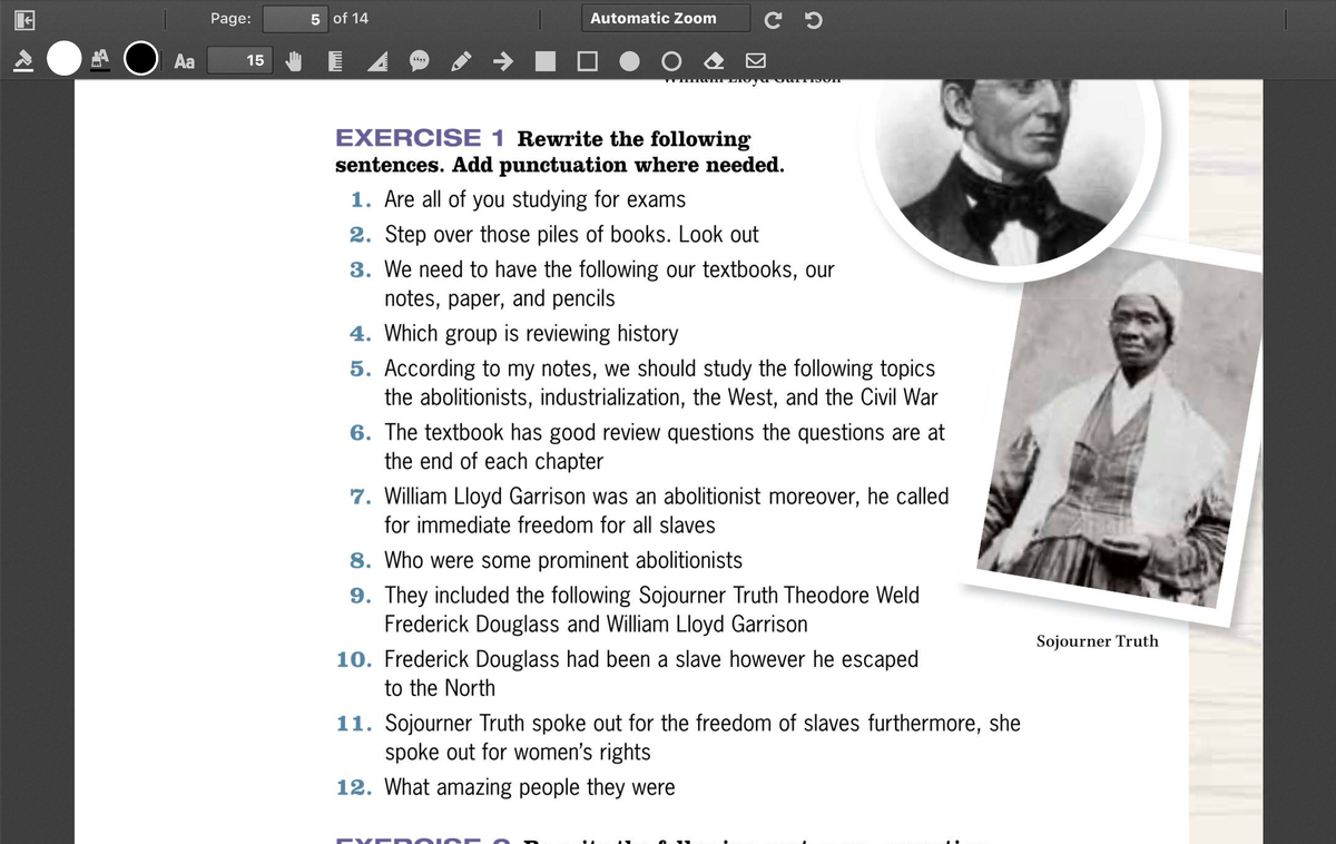 VIE18 G7 SE S10 - Punctuation Exercise on Abolitionists and History ...