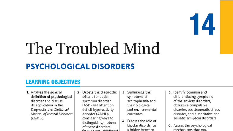 Chapter 14: Overview of Psychological Disorders and Their Causes (PSY ...