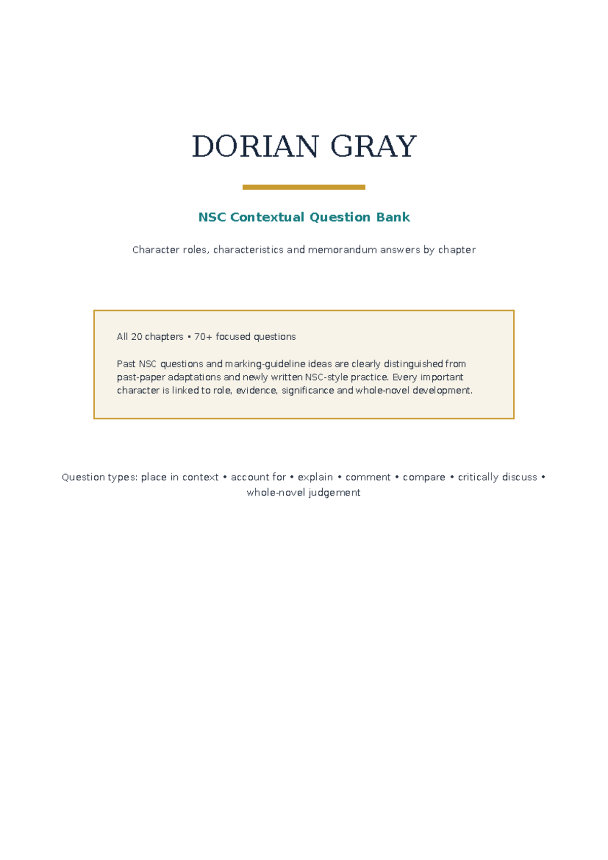 Dorian Gray NSC Contextual Question Bank: Character Roles & Analysis ...