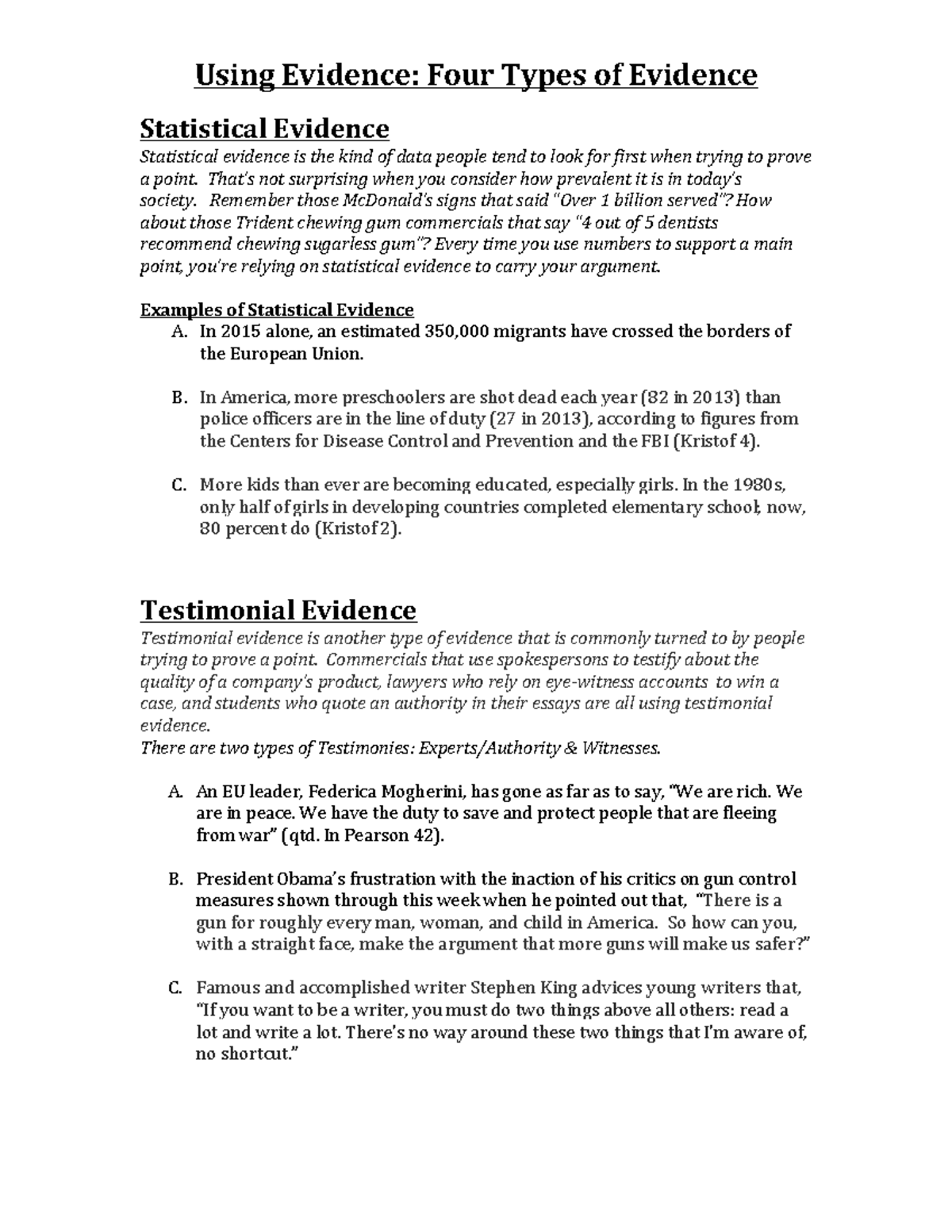 Types of Evidence: Statistical, Testimonial, and Anecdotal Analysis ...