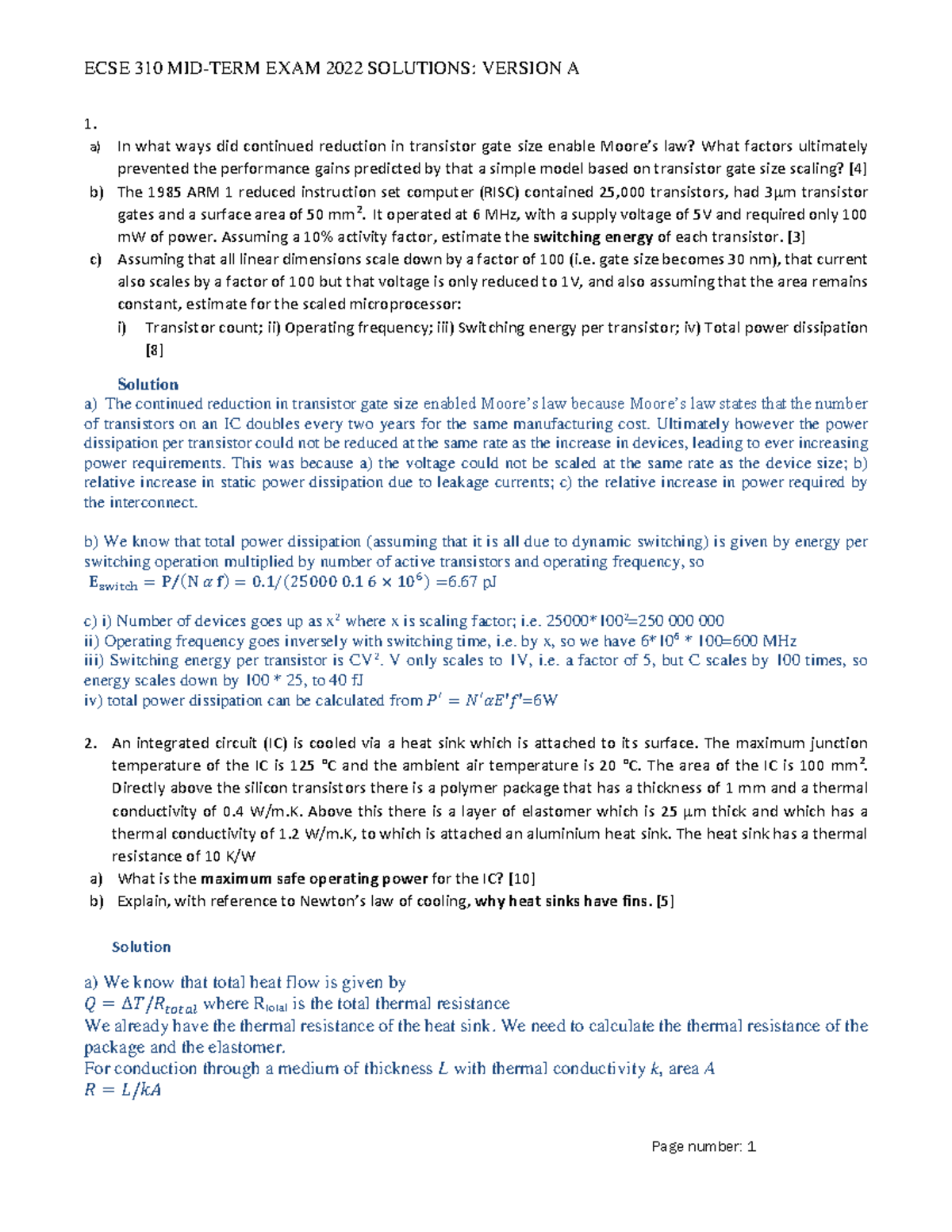 ECSE 310 Midterm Exam Fall 2022 Solutions: Version A - Studocu
