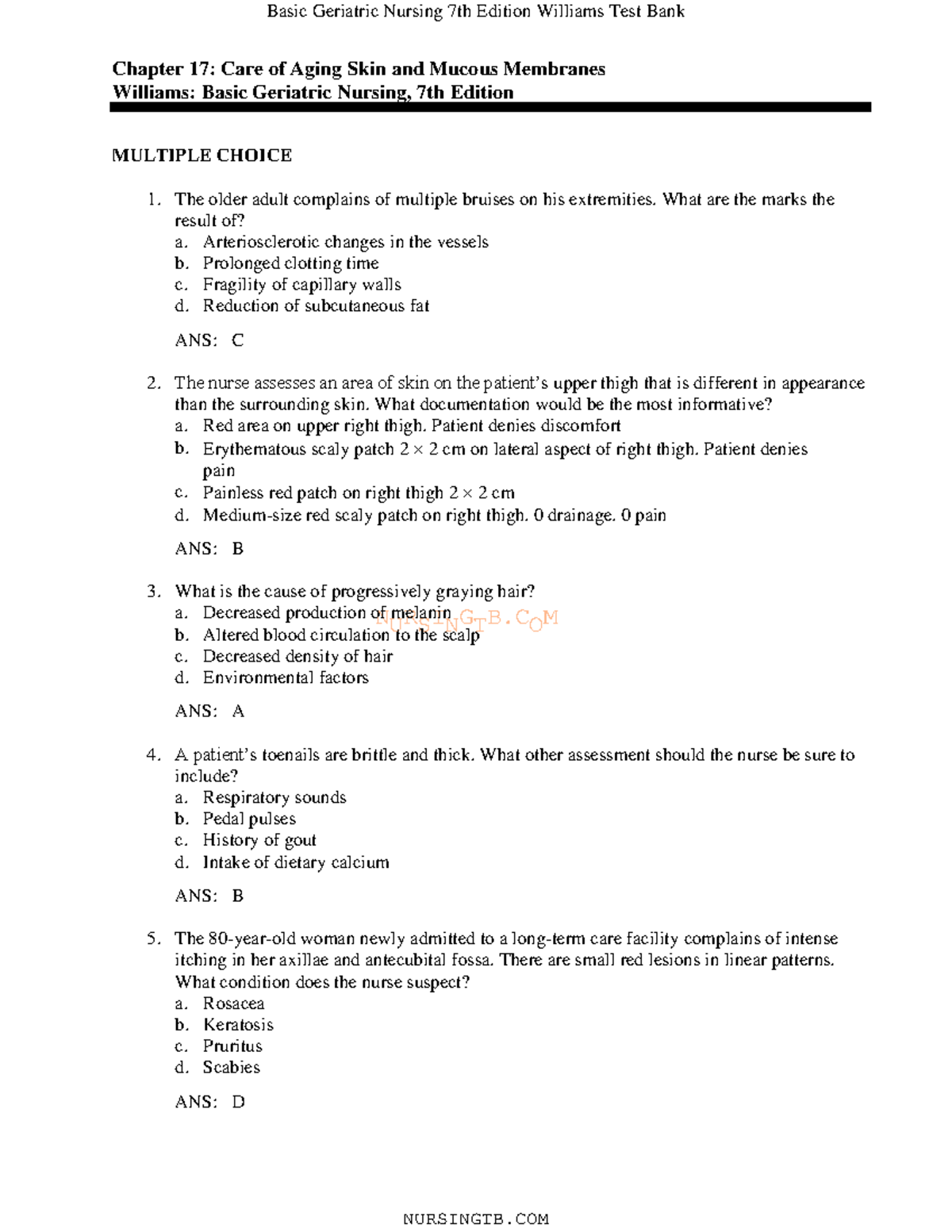 Geriatrics Notes & Answer Key for Chapter 17: Aging Skin Care - Studocu