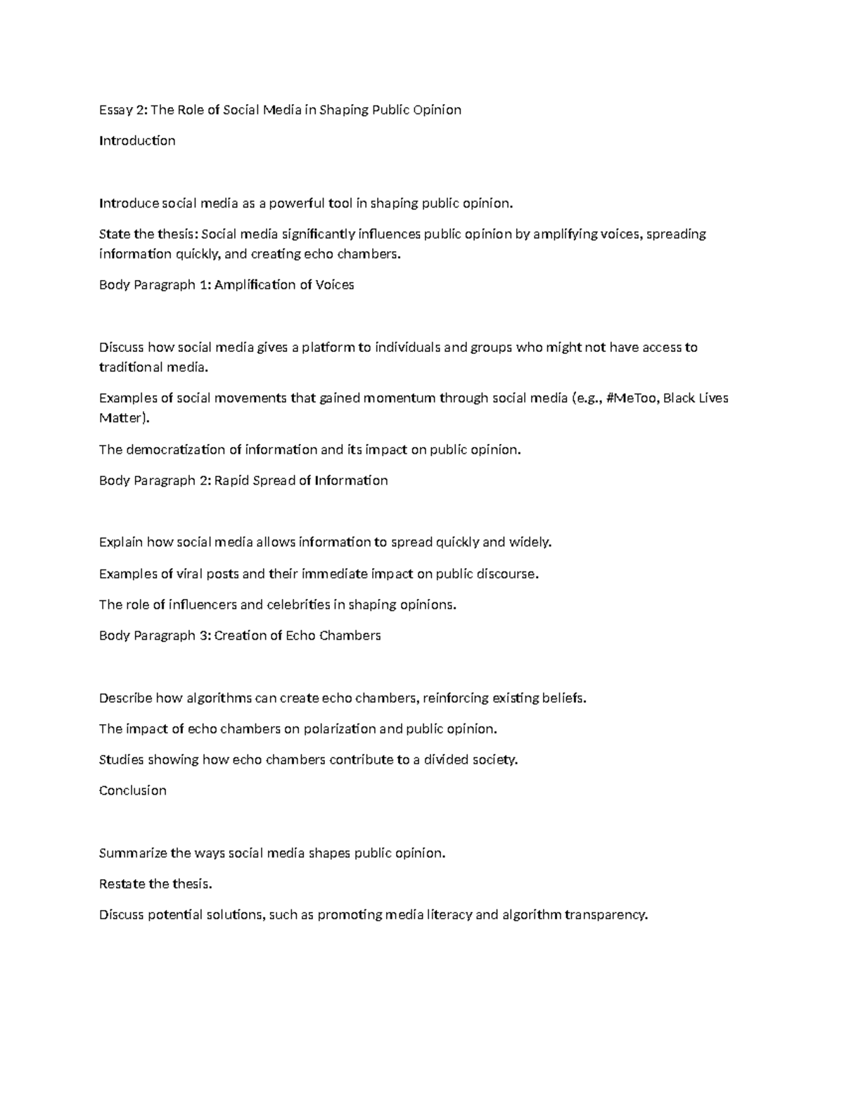 Essay 2 - The Influence of Social Media on Public Opinion - Studocu