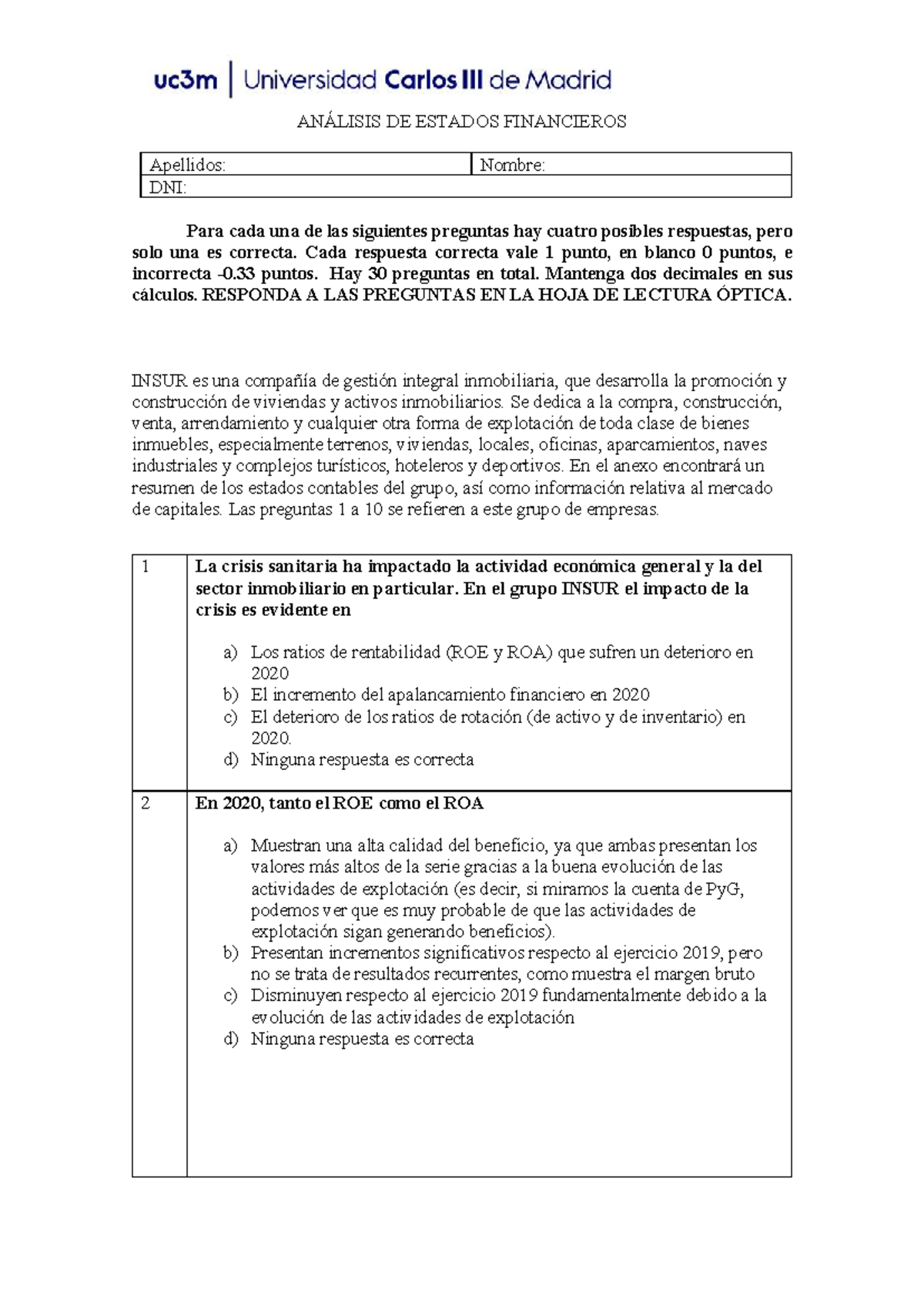 ANÁLISIS DE ESTADOS FINANCIEROS - Examen Final 2021 - Studocu