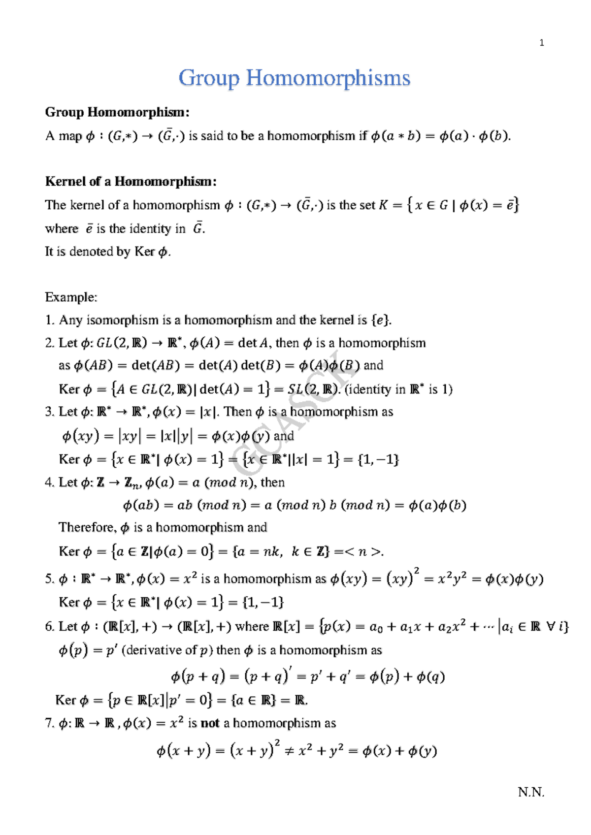 Group Homomorphisms - Group Homomorphisms Group Homomorphism: A map 𝜙 ∶ ...