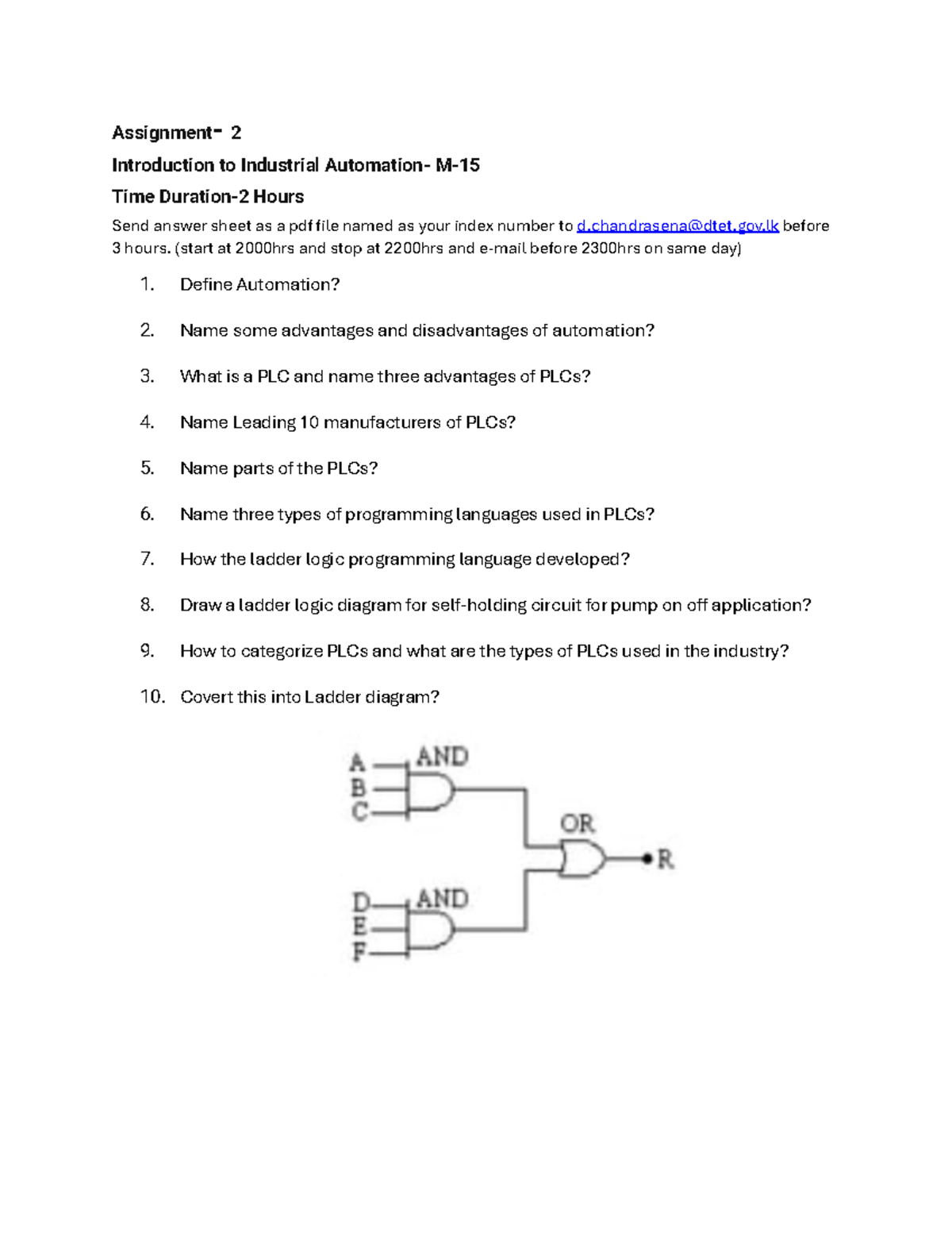 Assignment 2 M-15: Introduction to Industrial Automation Questions ...