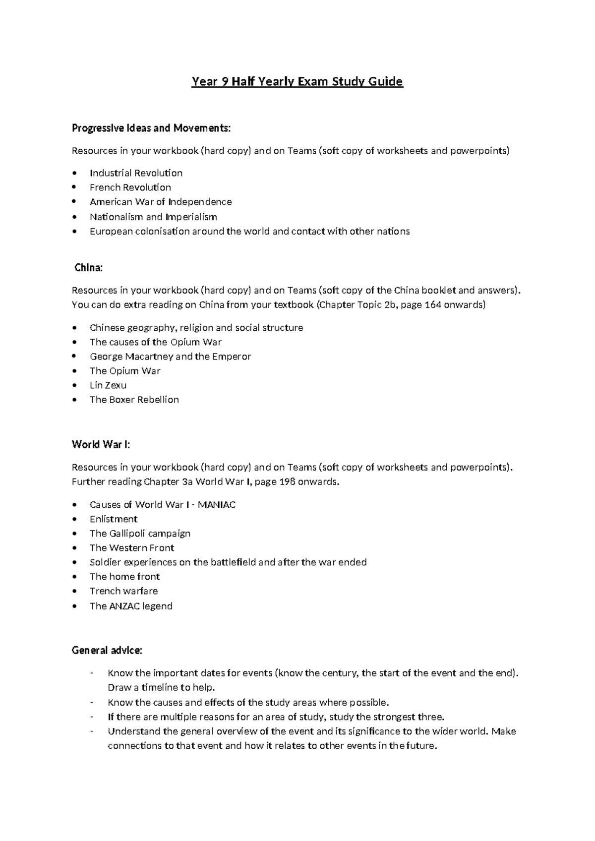 History half yearly notes - Year 9 Half Yearly Exam Study Guide ...