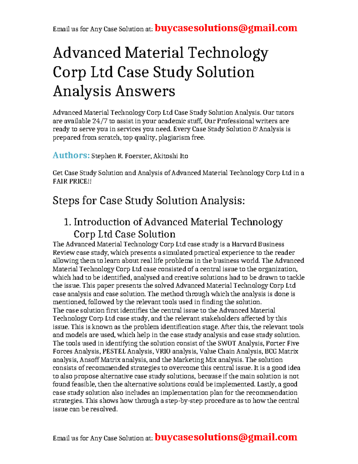 Case Solution Advanced Material Technology Corp Ltd - Advanced Material ...