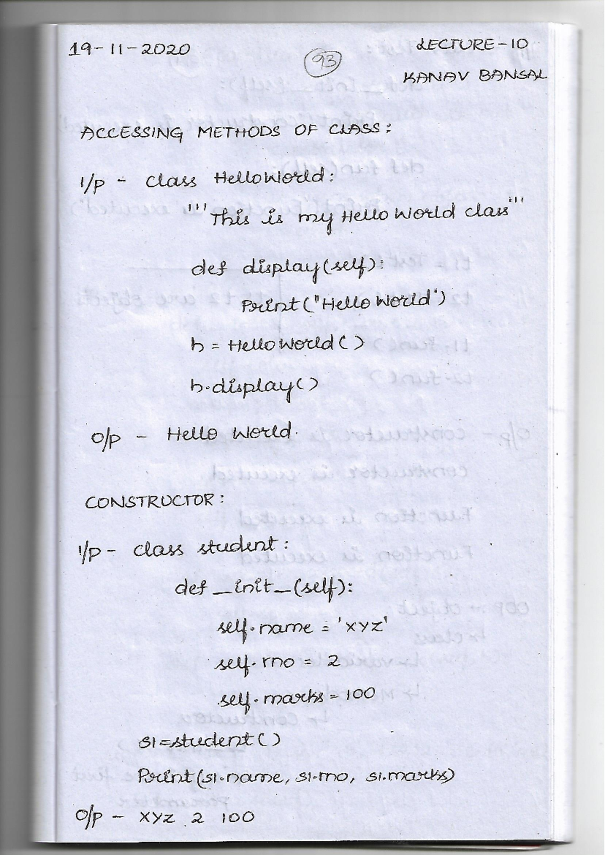 10 93 KANAV BANSAL Accessing Methods of Class in OOP - Studocu