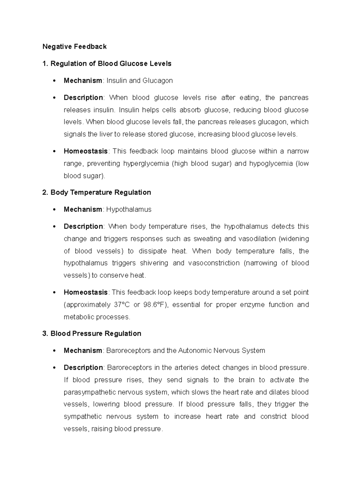 Examples of Negative and Positive Feedback Loops in Homeostasis - Studocu