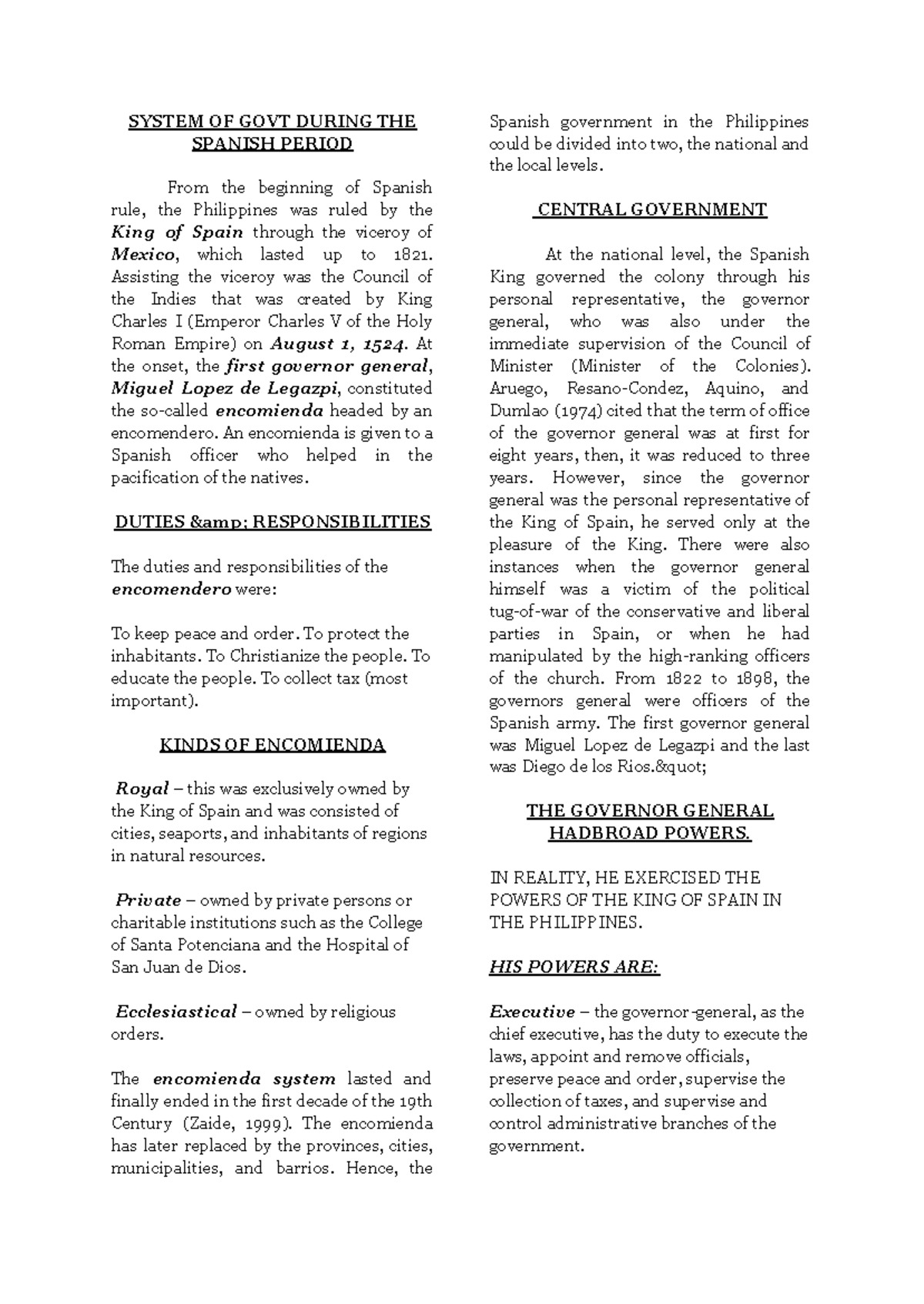 RPH 101 Midterm Notes: Spanish Colonial Government Overview - Studocu