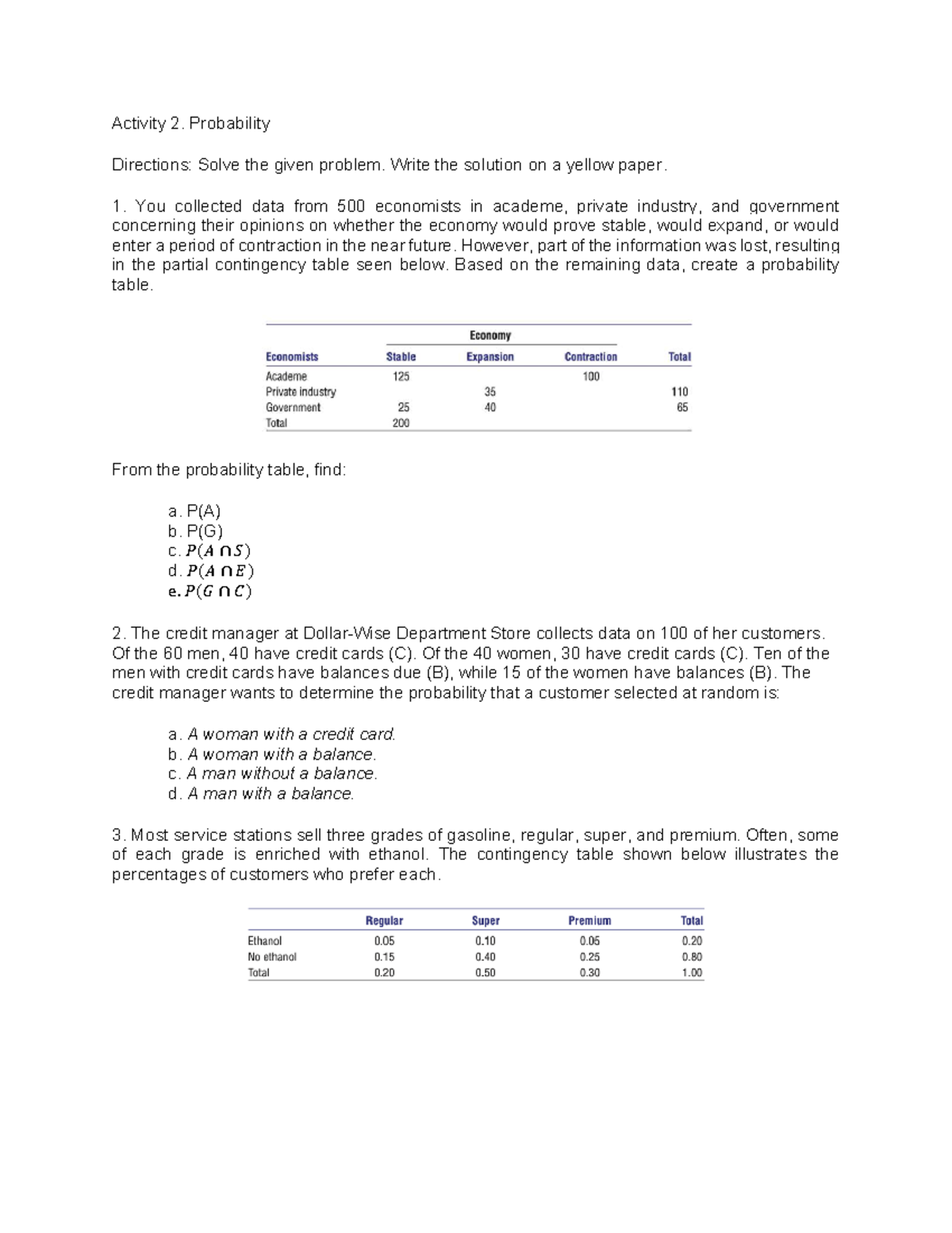 STAT Activity 2: Probability Analysis and Solutions - Studocu