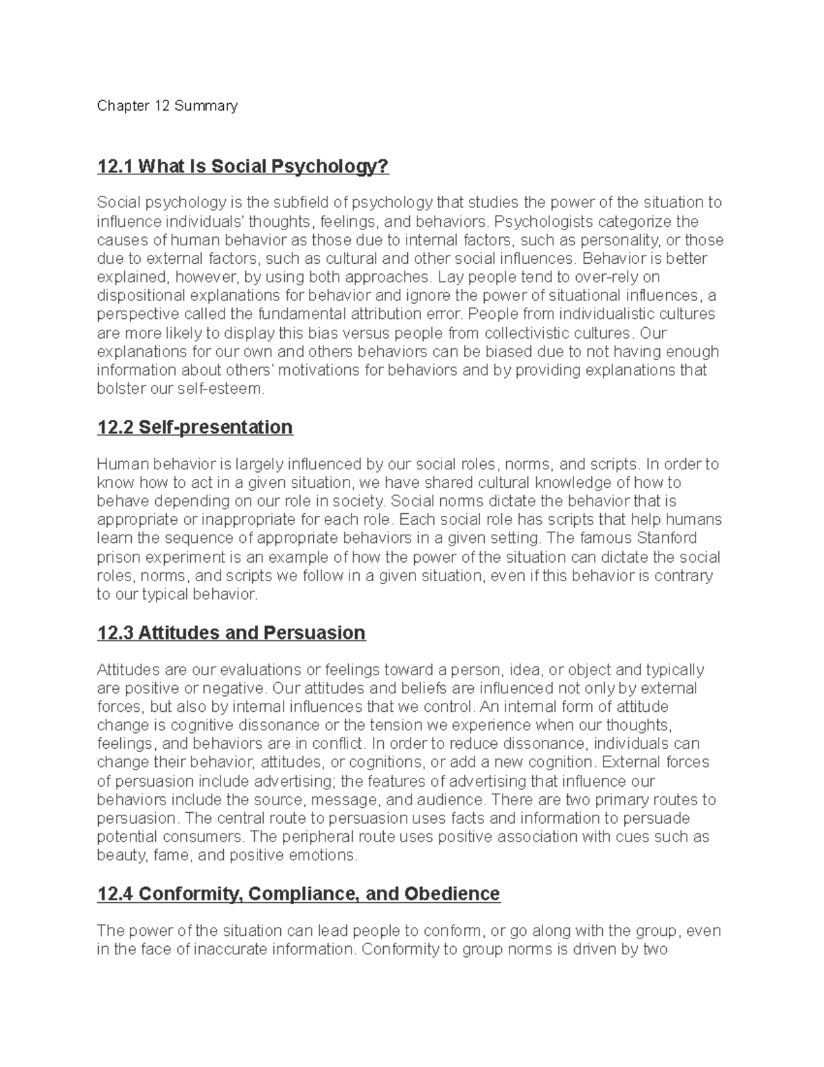 PSY 101 Chapter 12 Summary: Insights into Social Psychology - Studocu