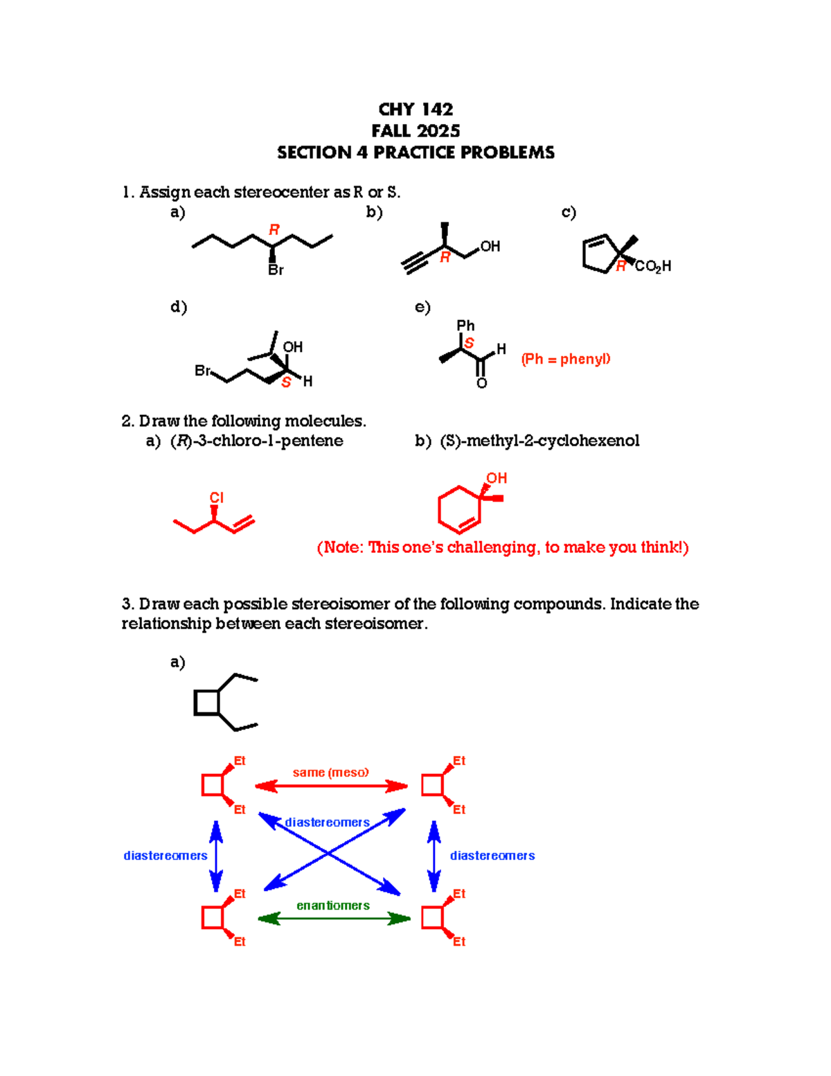 CHY 142 FALL 2025 SECTION 4 PRACTICE PROBLEMS KEY - Studocu