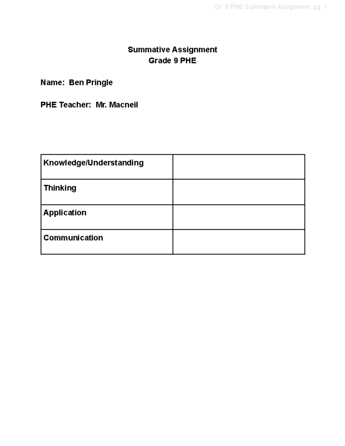 Gr. 9 Course Summative Assignment 2023 Student Ben Pringle - Summative ...